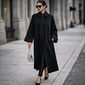 Vtg Loro Piana & Italy Cashmere Women's Long Black 100% Cashmere Overcoat